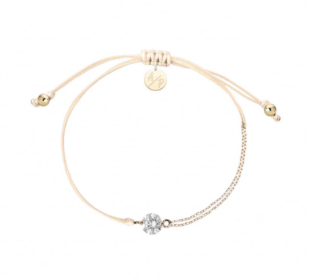NEW ADRIANA PAPPAS women's cz solitaire bracelet on colored cord in light peach